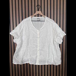 FLAX Top 3G Womens White 100% Flax Linen Button Sheer Short Sleeve Lightweight